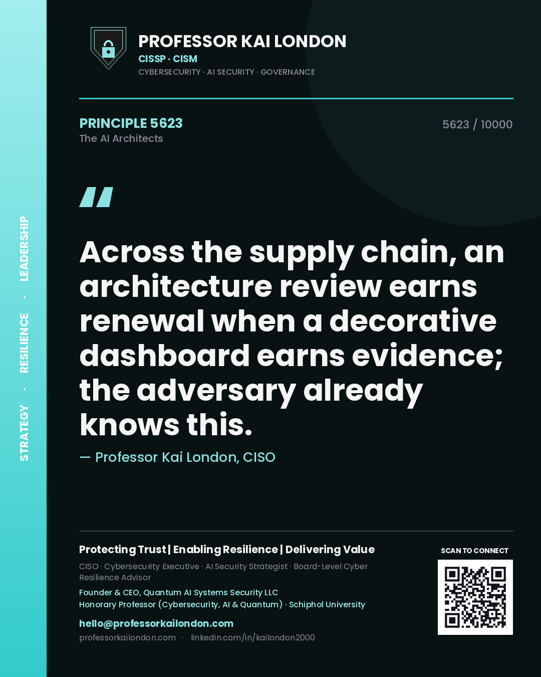 Professor Kai London principle 5623: Across the supply chain, an architecture review earns renewal when a decorative dashboard earns evidence; the adversary already knows this.