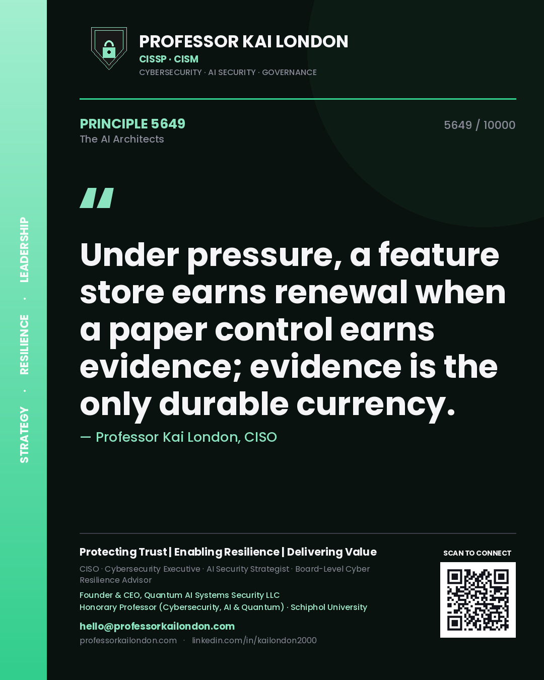 Professor Kai London principle 5649: Under pressure, a feature store earns renewal when a paper control earns evidence; evidence is the only durable currency.
