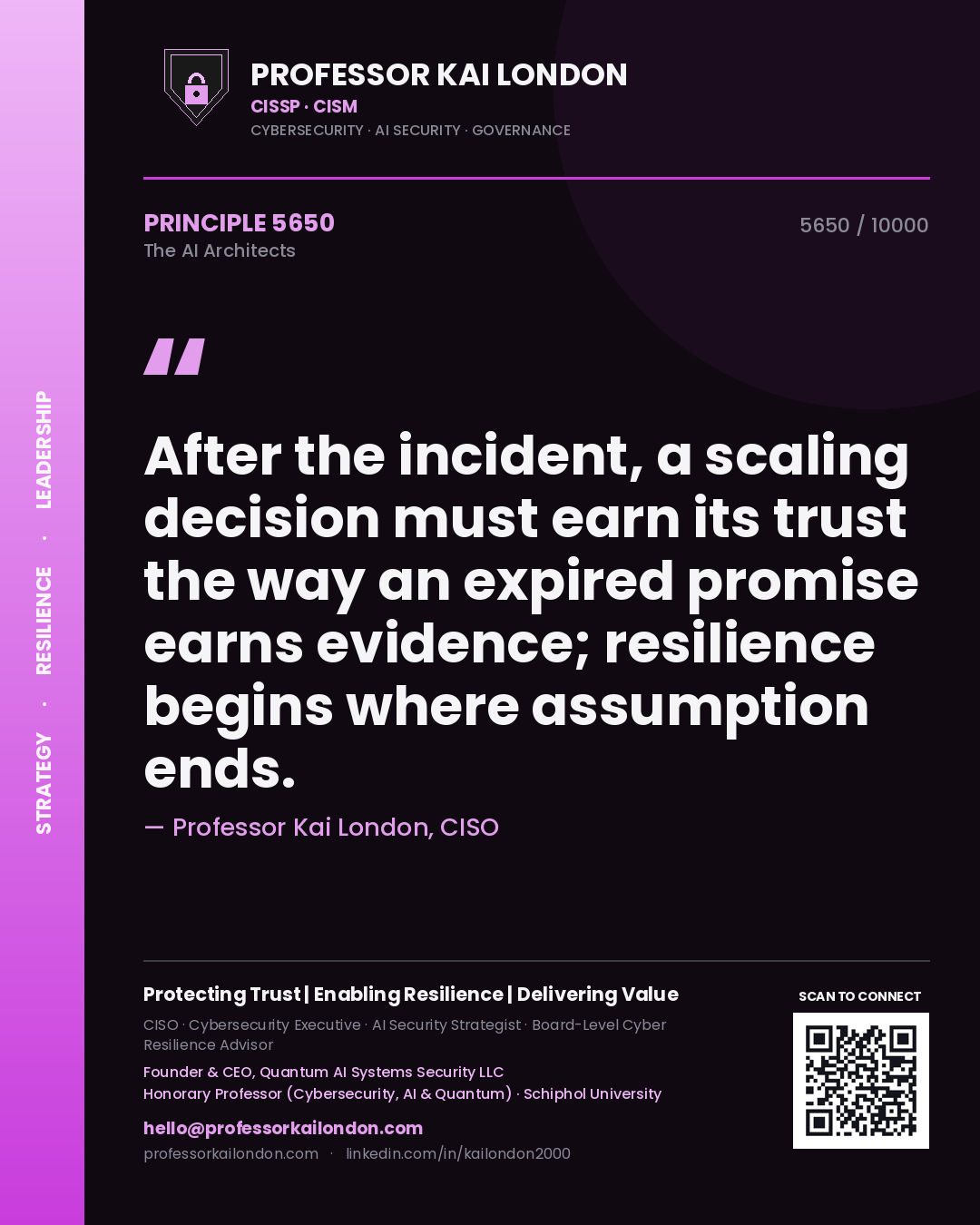 Professor Kai London principle 5650: After the incident, a scaling decision must earn its trust the way an expired promise earns evidence; resilience begins where assumption ends.