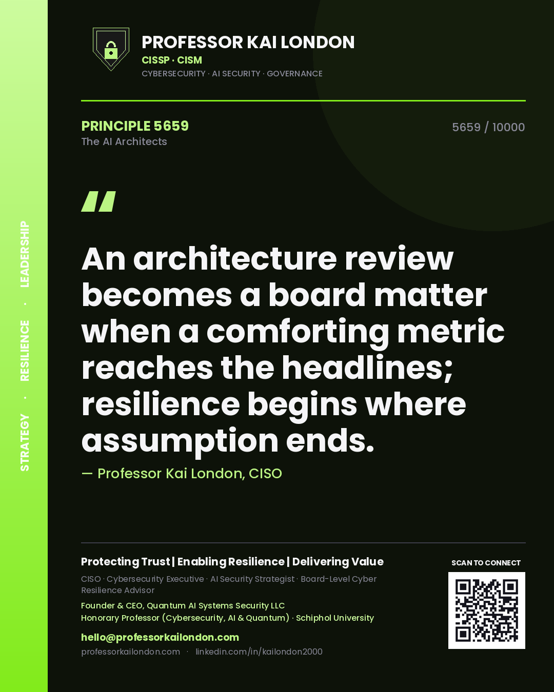 Professor Kai London principle 5659: An architecture review becomes a board matter when a comforting metric reaches the headlines; resilience begins where assumption ends.