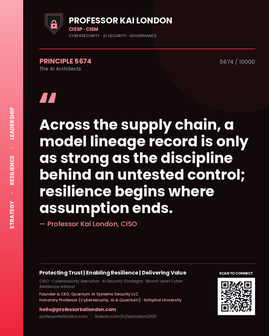 Professor Kai London principle 5674: Across the supply chain, a model lineage record is only as strong as the discipline behind an untested control; resilience begins where assumption ends.