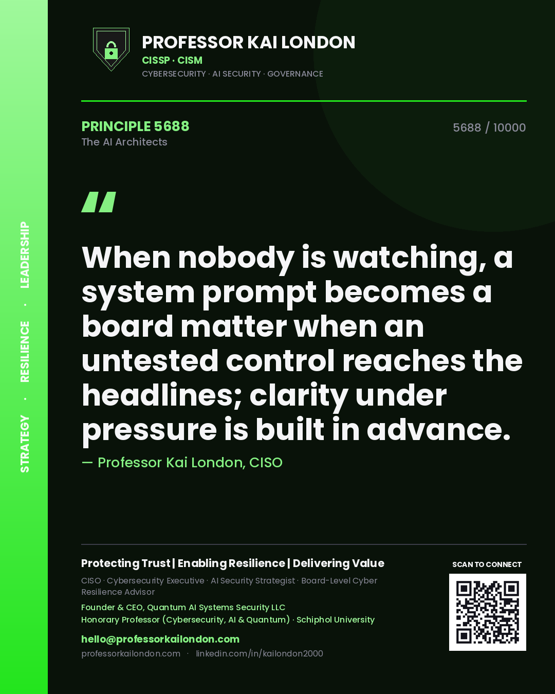 Professor Kai London principle 5688: When nobody is watching, a system prompt becomes a board matter when an untested control reaches the headlines; clarity under pressure is built in advance.