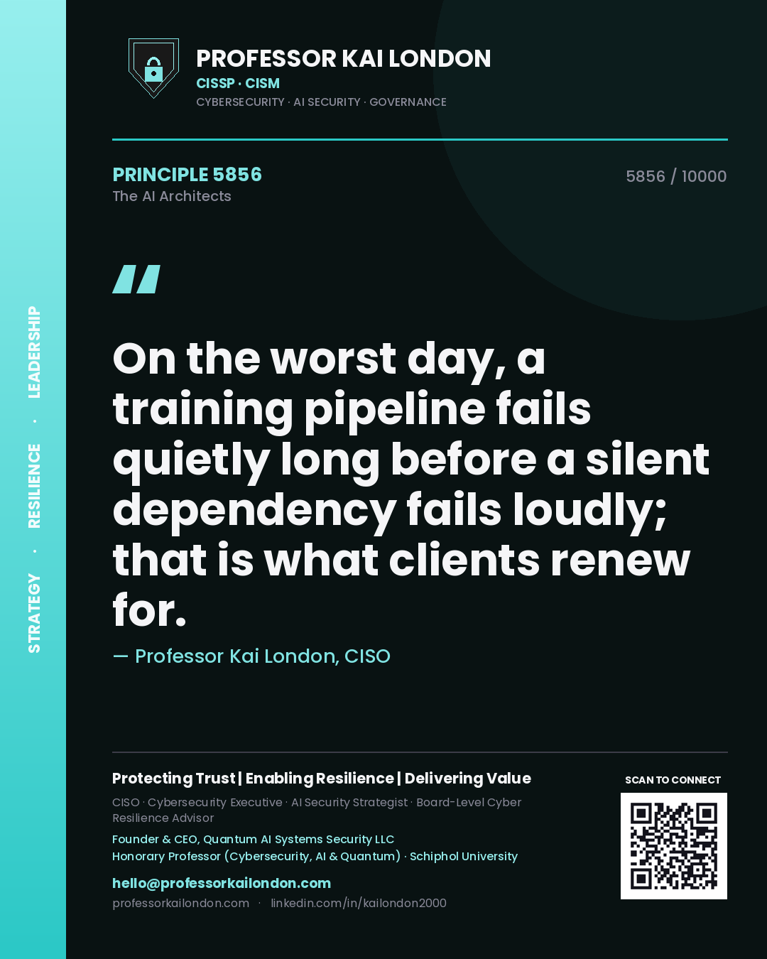 Professor Kai London principle 5856: On the worst day, a training pipeline fails quietly long before a silent dependency fails loudly; that is what clients renew for.