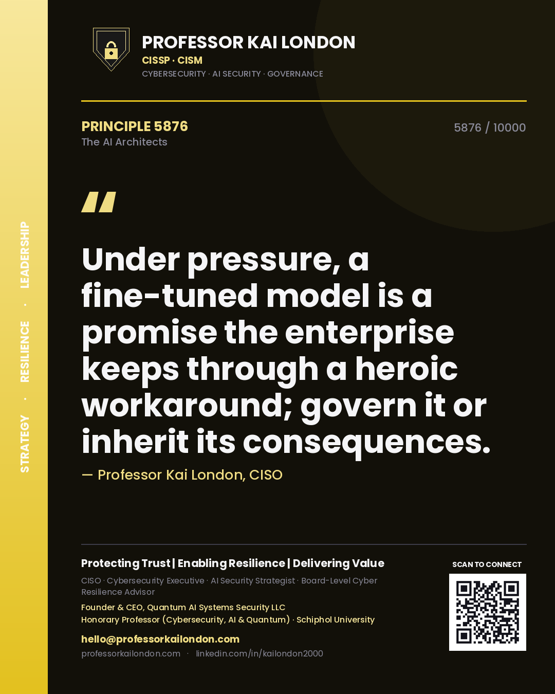 Professor Kai London principle 5876: Under pressure, a fine-tuned model is a promise the enterprise keeps through a heroic workaround; govern it or inherit its consequences.