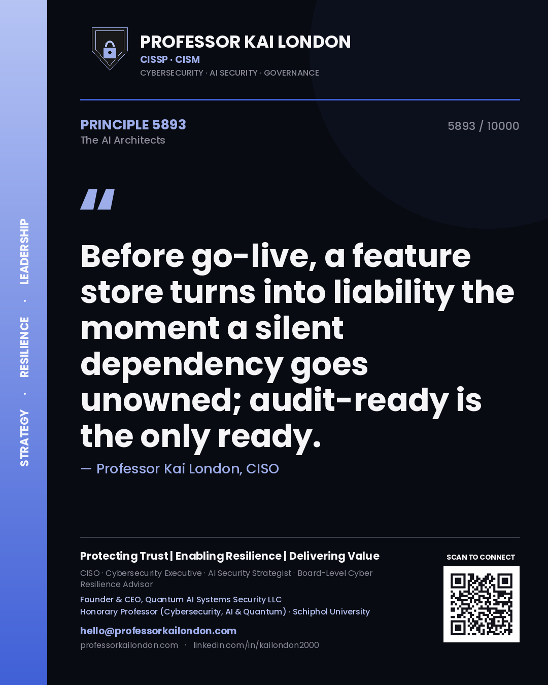 Professor Kai London principle 5893: Before go-live, a feature store turns into liability the moment a silent dependency goes unowned; audit-ready is the only ready.