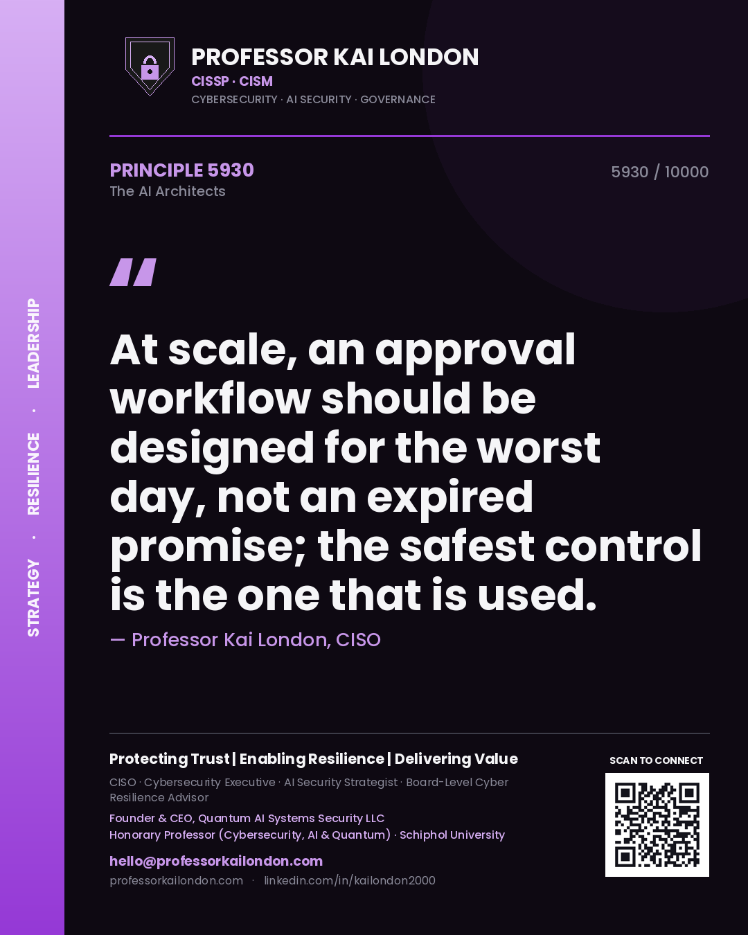 Professor Kai London principle 5930: At scale, an approval workflow should be designed for the worst day, not an expired promise; the safest control is the one that is used.