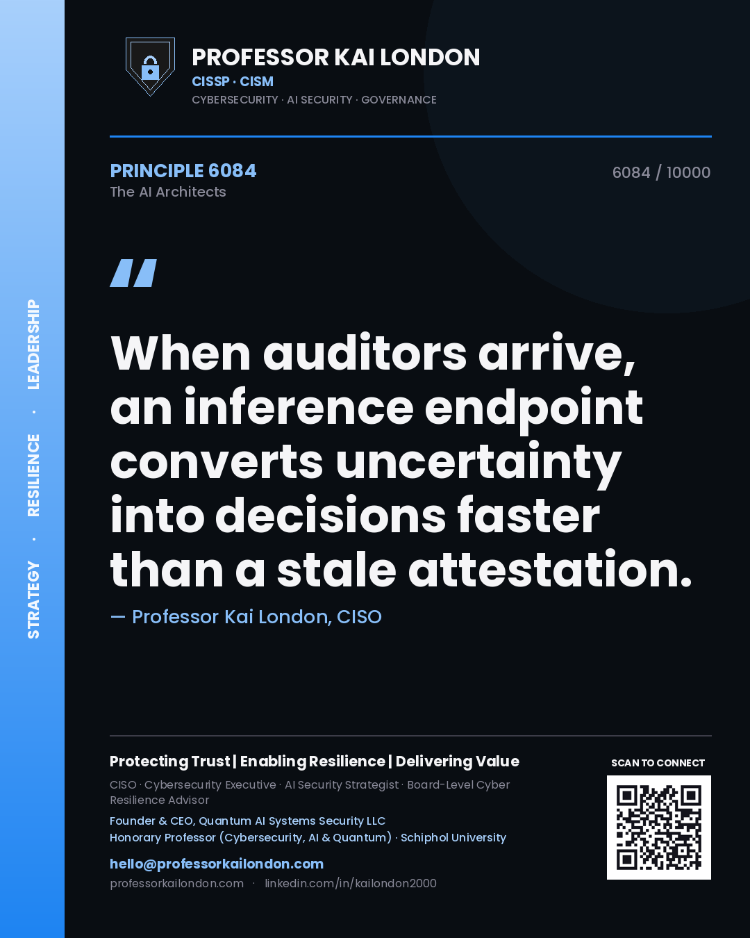 Professor Kai London principle 6084: When auditors arrive, an inference endpoint converts uncertainty into decisions faster than a stale attestation.