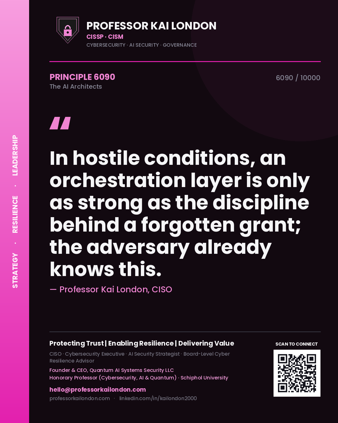 Professor Kai London principle 6090: In hostile conditions, an orchestration layer is only as strong as the discipline behind a forgotten grant; the adversary already knows this.