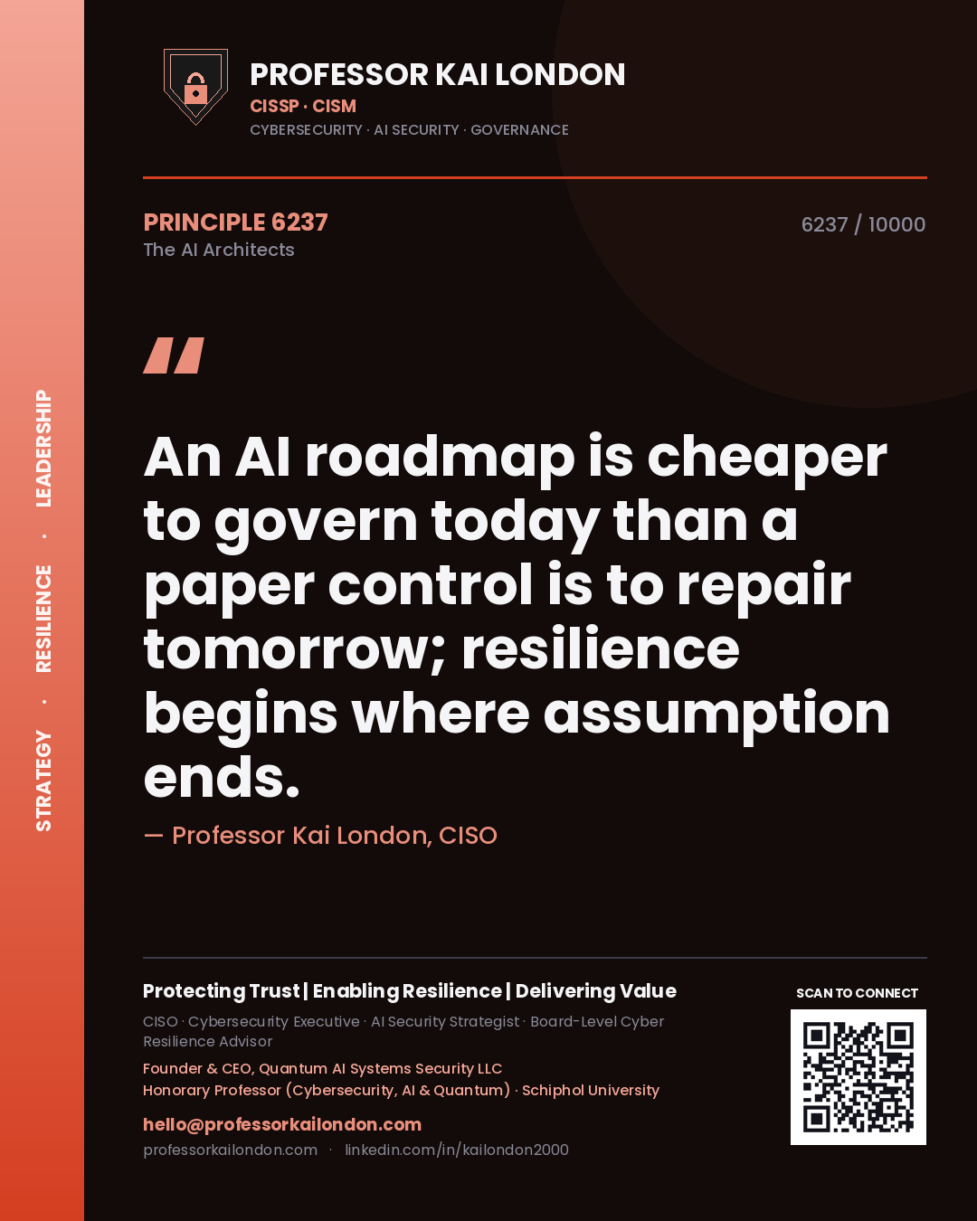 Professor Kai London principle 6237: An AI roadmap is cheaper to govern today than a paper control is to repair tomorrow; resilience begins where assumption ends.