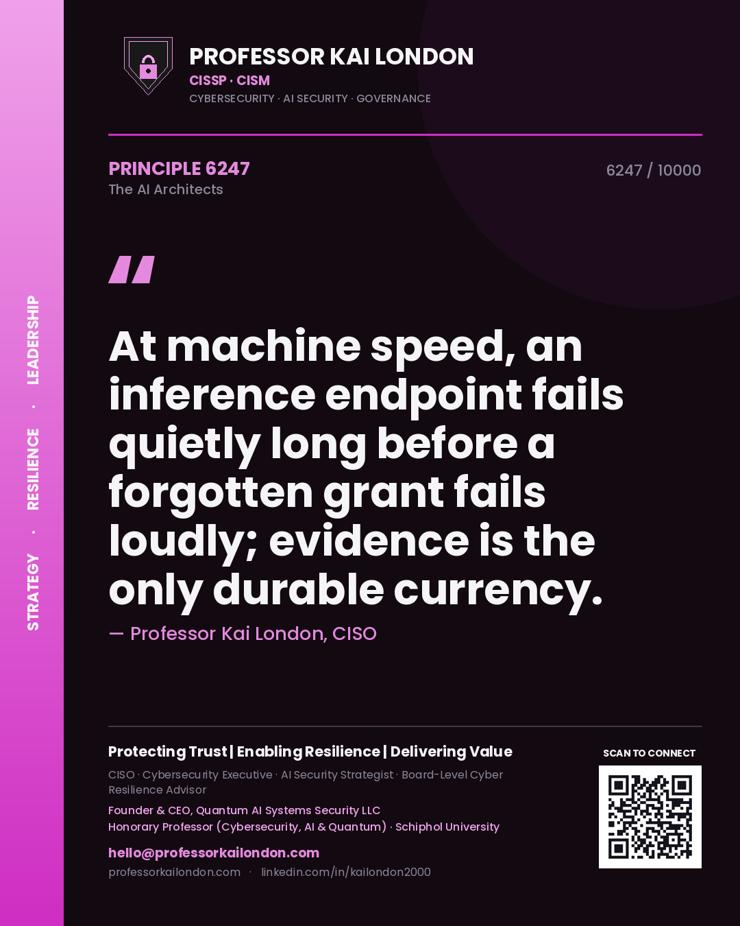Professor Kai London principle 6247: At machine speed, an inference endpoint fails quietly long before a forgotten grant fails loudly; evidence is the only durable currency.