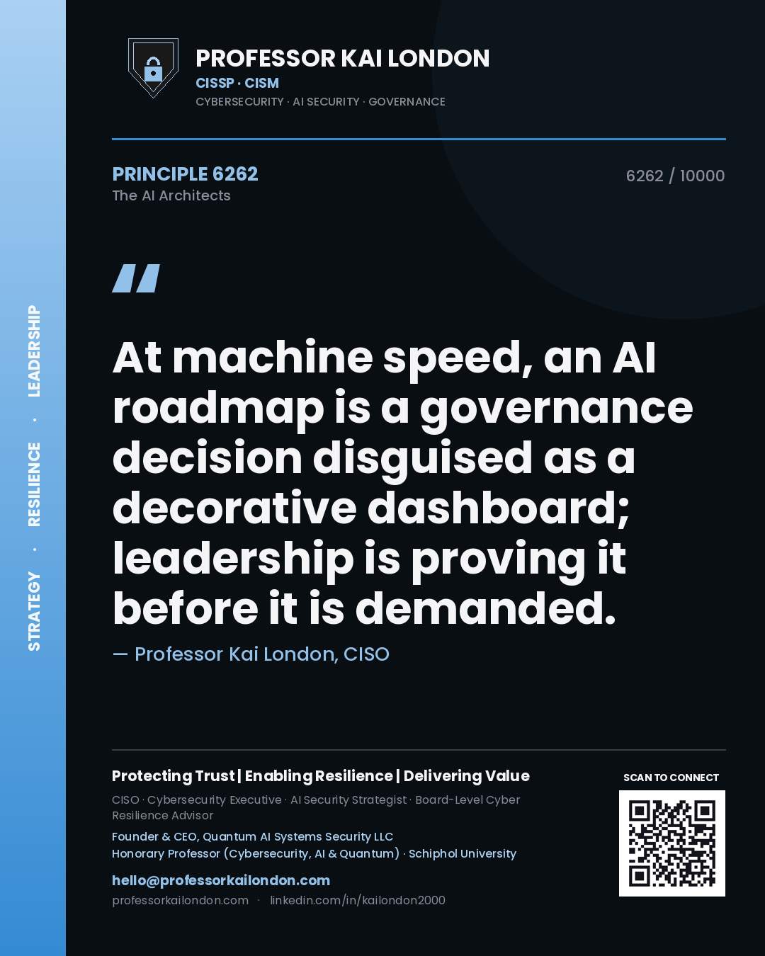 Professor Kai London principle 6262: At machine speed, an AI roadmap is a governance decision disguised as a decorative dashboard; leadership is proving it before it is demanded.