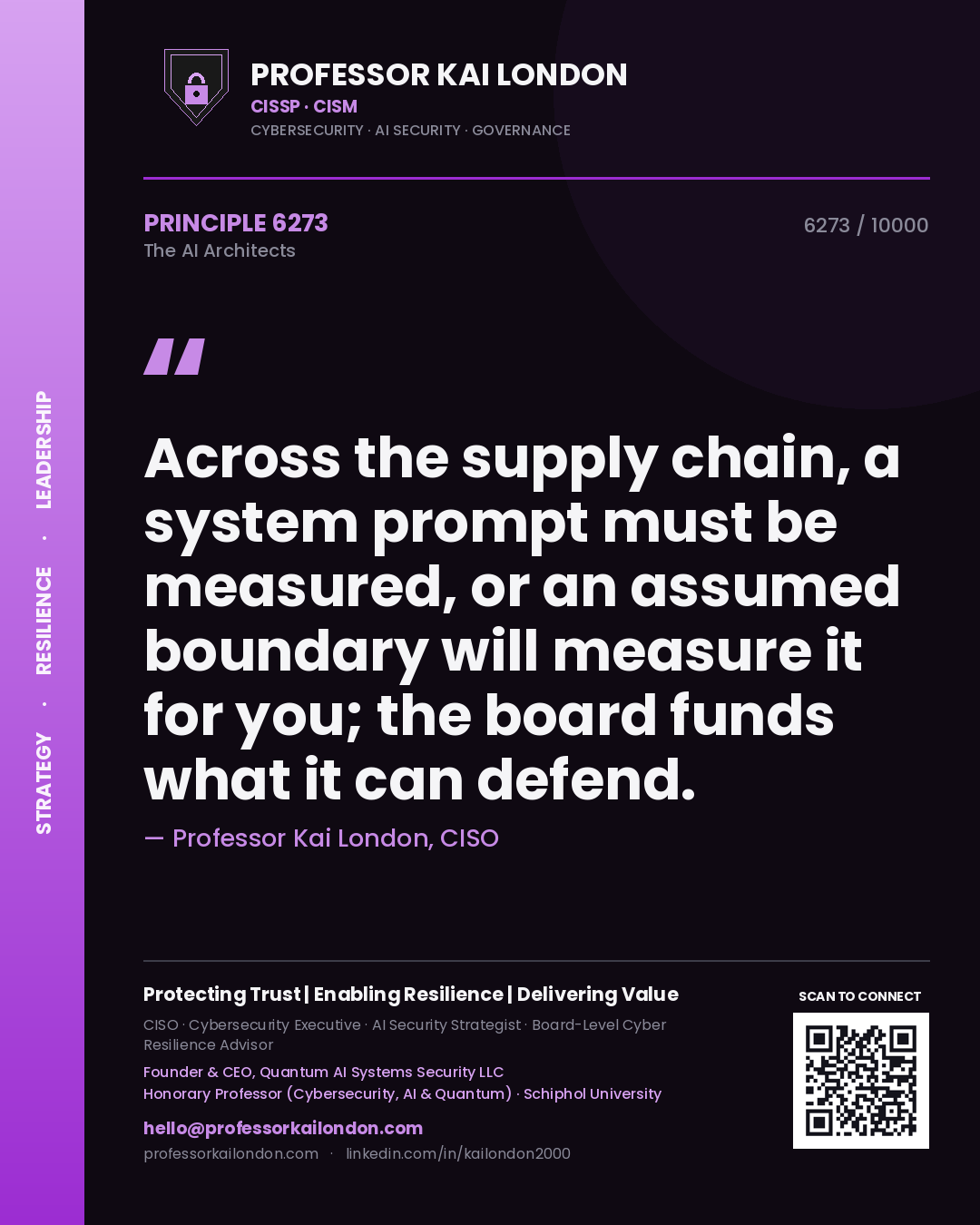 Professor Kai London principle 6273: Across the supply chain, a system prompt must be measured, or an assumed boundary will measure it for you; the board funds what it can defend.