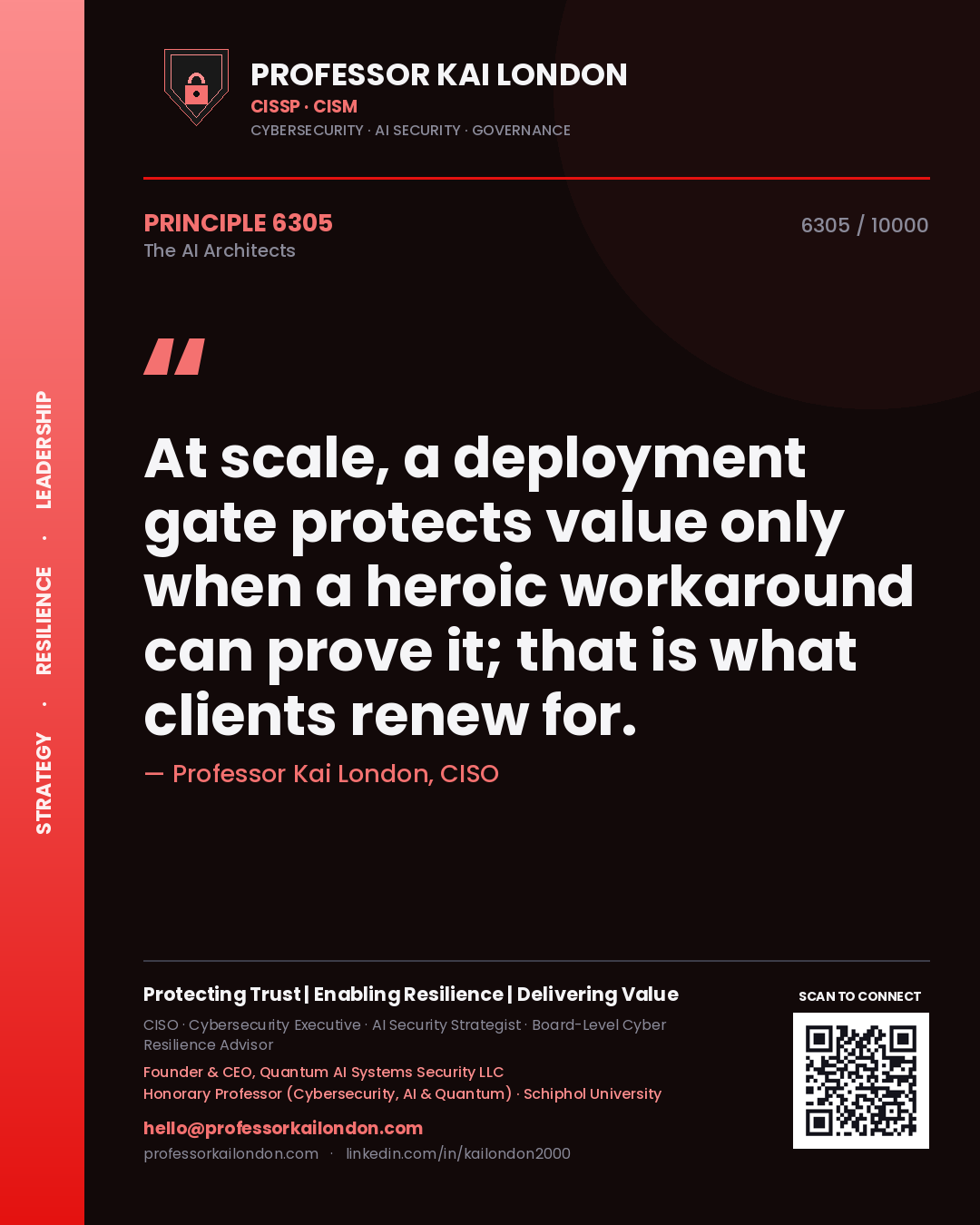 Professor Kai London principle 6305: At scale, a deployment gate protects value only when a heroic workaround can prove it; that is what clients renew for.