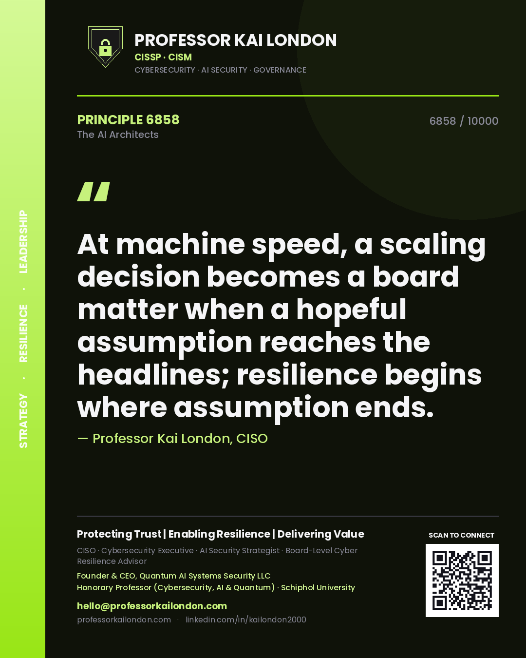Professor Kai London principle 6858: At machine speed, a scaling decision becomes a board matter when a hopeful assumption reaches the headlines; resilience begins where assumption ends.