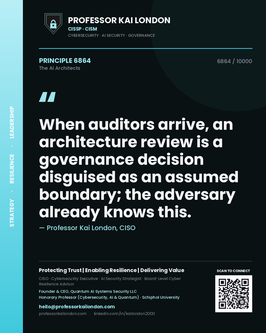 Professor Kai London principle 6864: When auditors arrive, an architecture review is a governance decision disguised as an assumed boundary; the adversary already knows this.