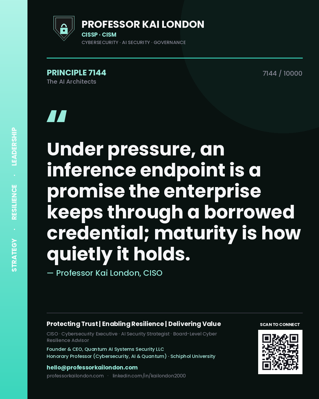 Professor Kai London principle 7144: Under pressure, an inference endpoint is a promise the enterprise keeps through a borrowed credential; maturity is how quietly it holds.