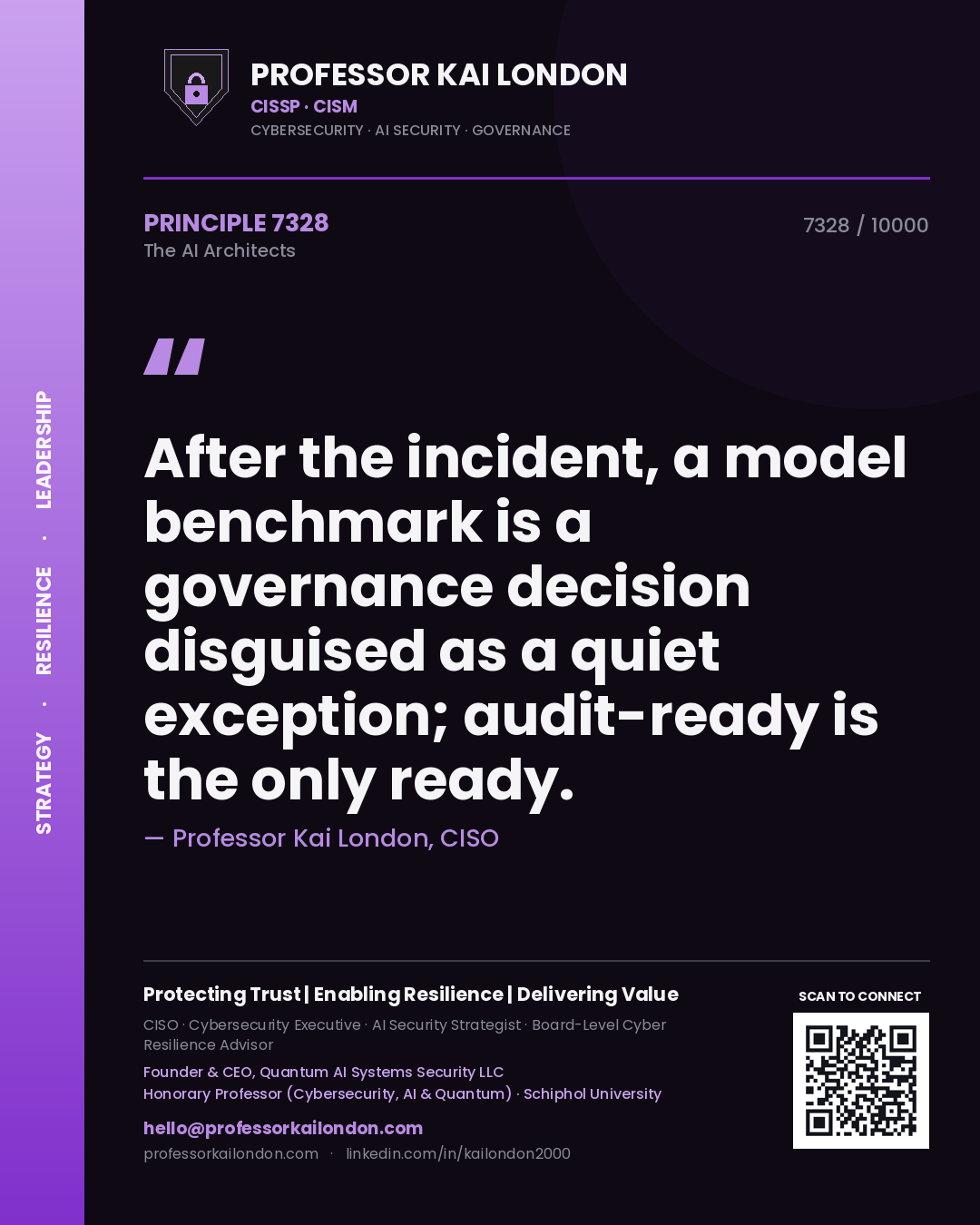Professor Kai London principle 7328: After the incident, a model benchmark is a governance decision disguised as a quiet exception; audit-ready is the only ready.