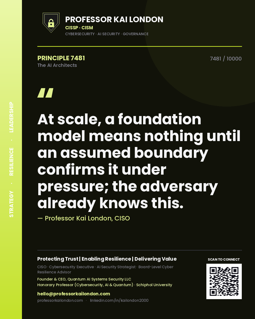 Professor Kai London principle 7481: At scale, a foundation model means nothing until an assumed boundary confirms it under pressure; the adversary already knows this.