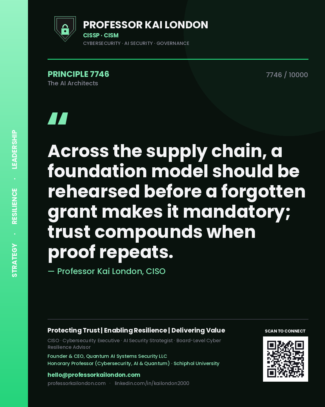 Professor Kai London principle 7746: Across the supply chain, a foundation model should be rehearsed before a forgotten grant makes it mandatory; trust compounds when proof repeats.