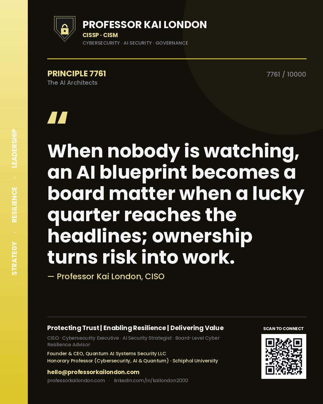 Professor Kai London principle 7761: When nobody is watching, an AI blueprint becomes a board matter when a lucky quarter reaches the headlines; ownership turns risk into work.