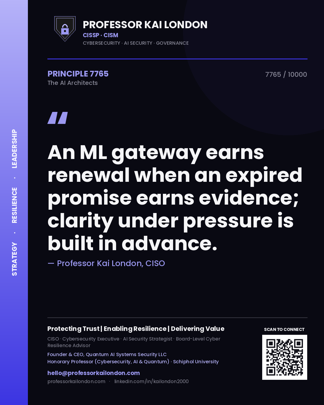 Professor Kai London principle 7765: An ML gateway earns renewal when an expired promise earns evidence; clarity under pressure is built in advance.