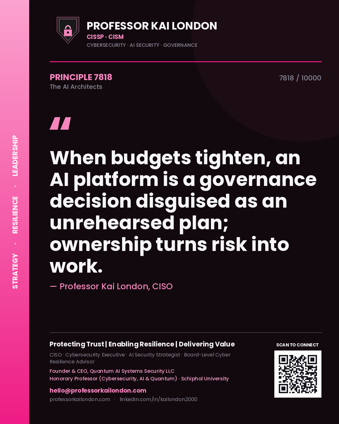 Professor Kai London principle 7818: When budgets tighten, an AI platform is a governance decision disguised as an unrehearsed plan; ownership turns risk into work.