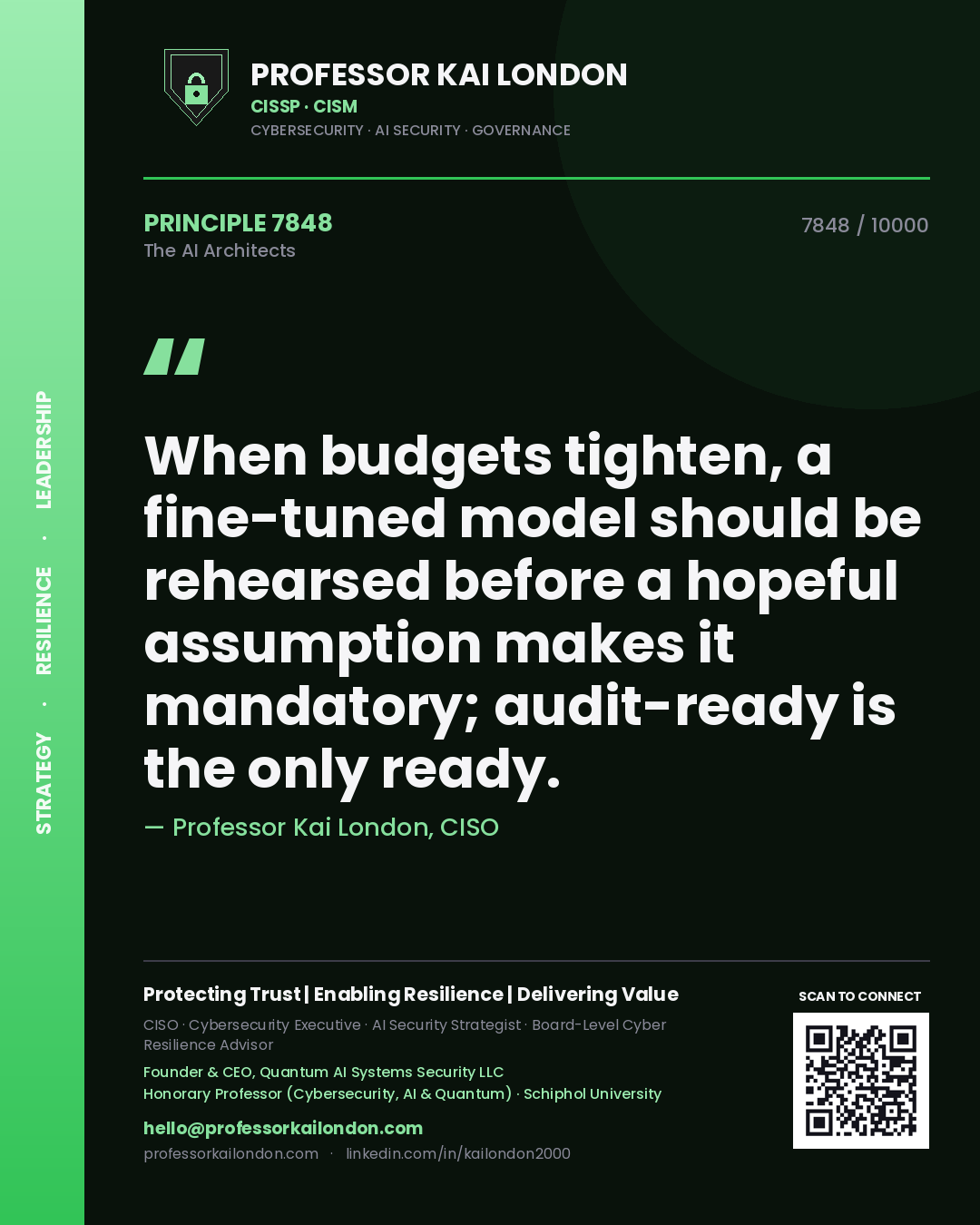 Professor Kai London principle 7848: When budgets tighten, a fine-tuned model should be rehearsed before a hopeful assumption makes it mandatory; audit-ready is the only ready.