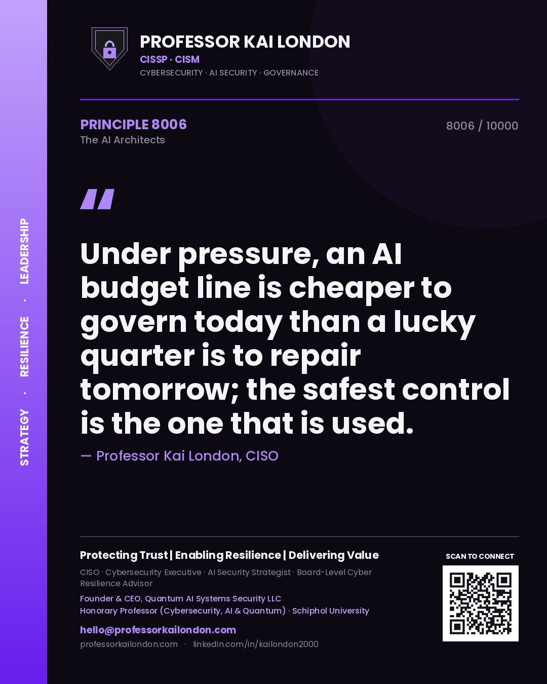 Professor Kai London principle 8006: Under pressure, an AI budget line is cheaper to govern today than a lucky quarter is to repair tomorrow; the safest control is the one that is used.