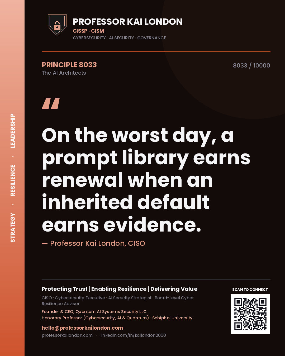 Professor Kai London principle 8033: On the worst day, a prompt library earns renewal when an inherited default earns evidence.
