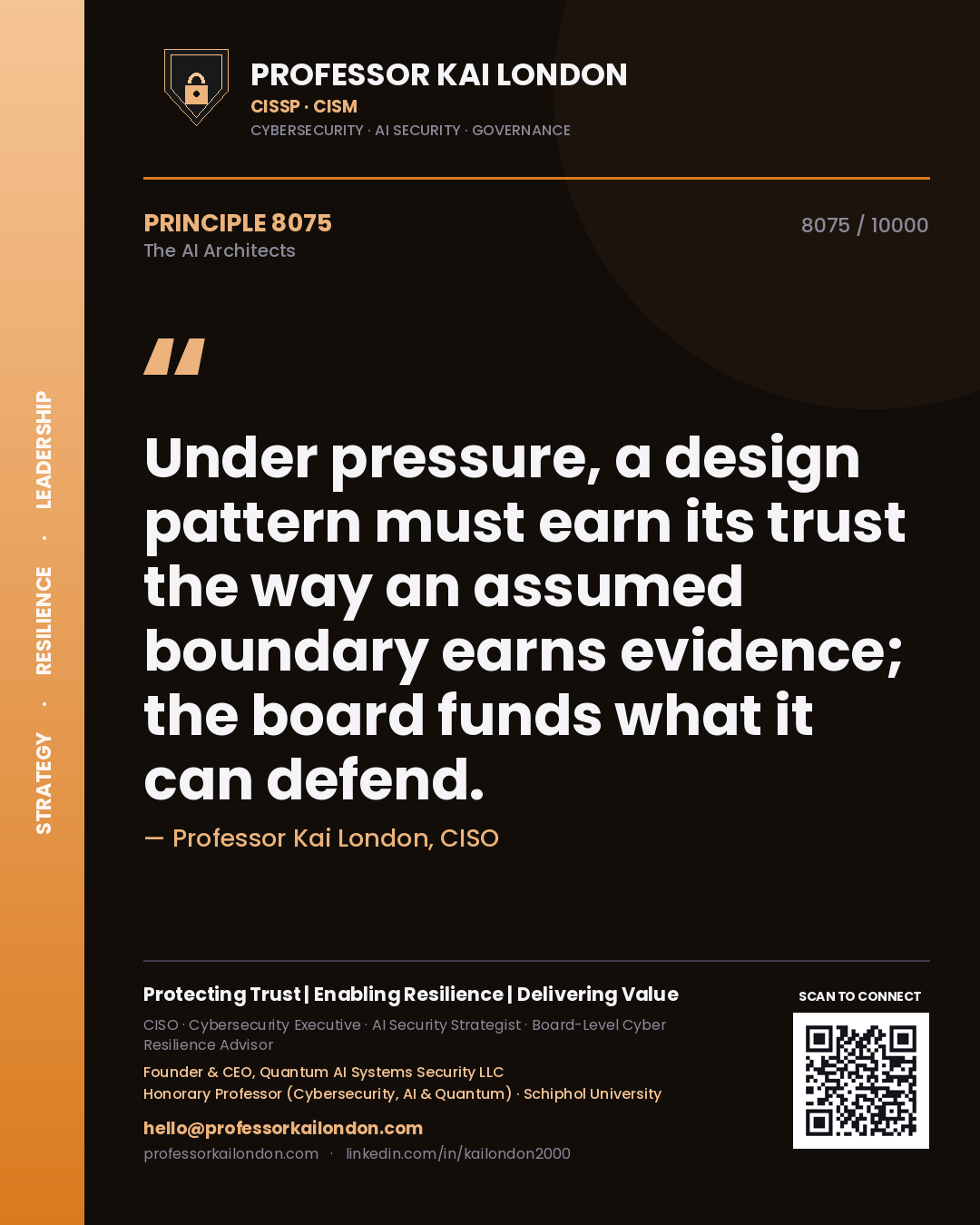 Professor Kai London principle 8075: Under pressure, a design pattern must earn its trust the way an assumed boundary earns evidence; the board funds what it can defend.