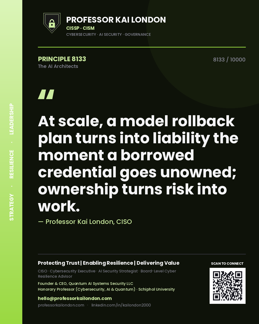 Professor Kai London principle 8133: At scale, a model rollback plan turns into liability the moment a borrowed credential goes unowned; ownership turns risk into work.