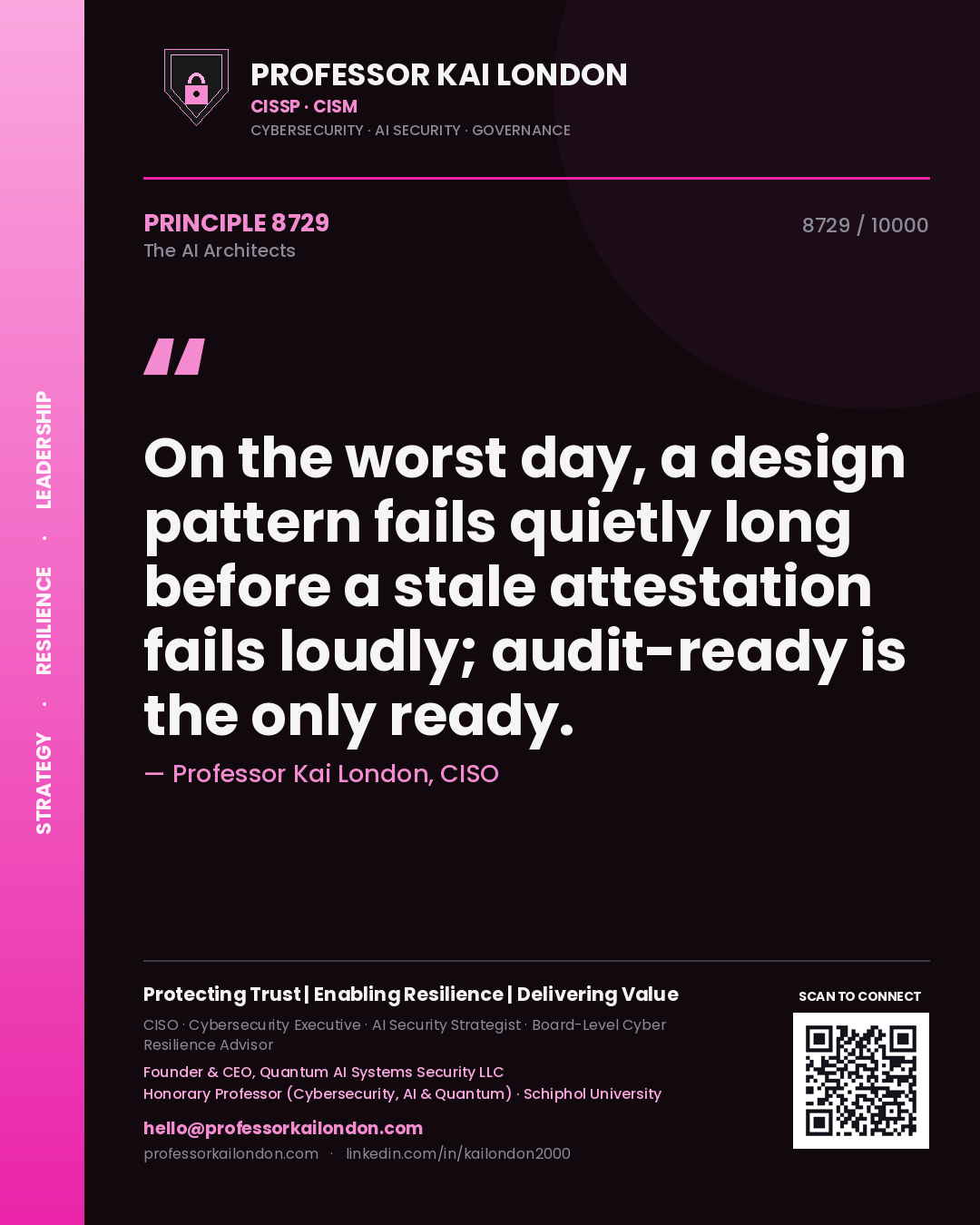 Professor Kai London principle 8729: On the worst day, a design pattern fails quietly long before a stale attestation fails loudly; audit-ready is the only ready.