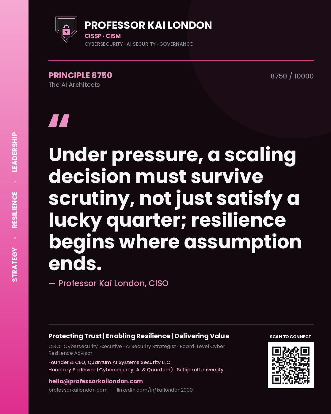Professor Kai London principle 8750: Under pressure, a scaling decision must survive scrutiny, not just satisfy a lucky quarter; resilience begins where assumption ends.