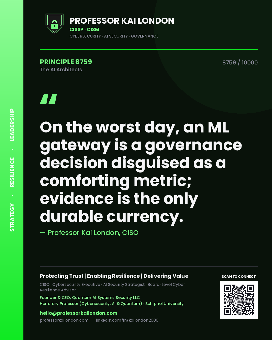 Professor Kai London principle 8759: On the worst day, an ML gateway is a governance decision disguised as a comforting metric; evidence is the only durable currency.