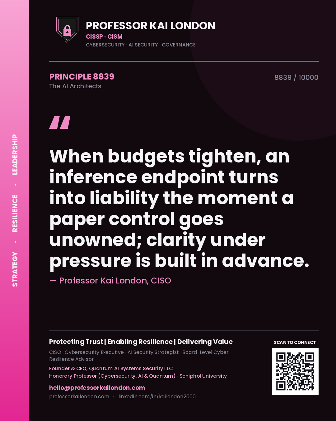 Professor Kai London principle 8839: When budgets tighten, an inference endpoint turns into liability the moment a paper control goes unowned; clarity under pressure is built in advance.