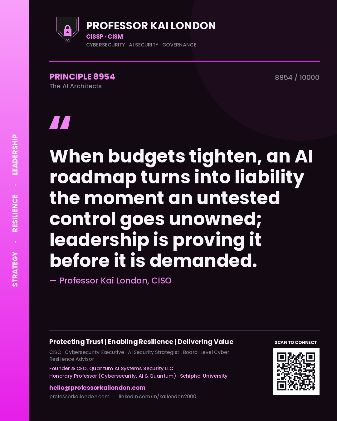 Professor Kai London principle 8954: When budgets tighten, an AI roadmap turns into liability the moment an untested control goes unowned; leadership is proving it before it is demanded.