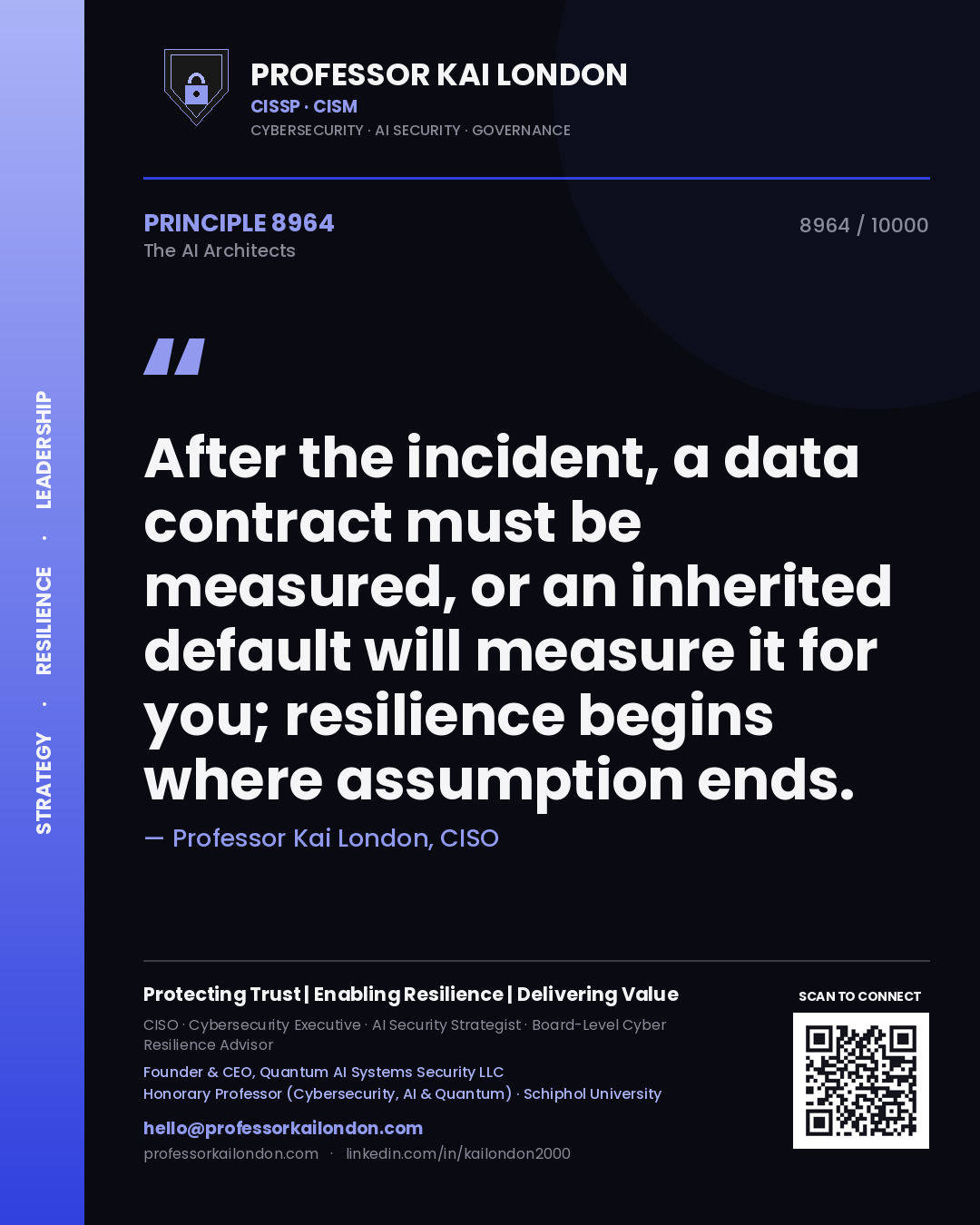 Professor Kai London principle 8964: After the incident, a data contract must be measured, or an inherited default will measure it for you; resilience begins where assumption ends.