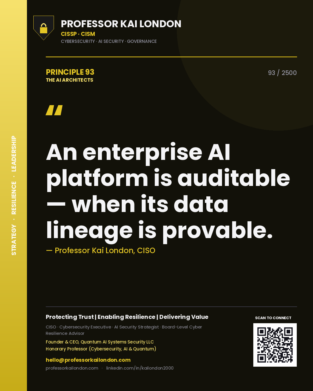 Professor Kai London principle 93: An enterprise AI platform is auditable — when its data lineage is provable.