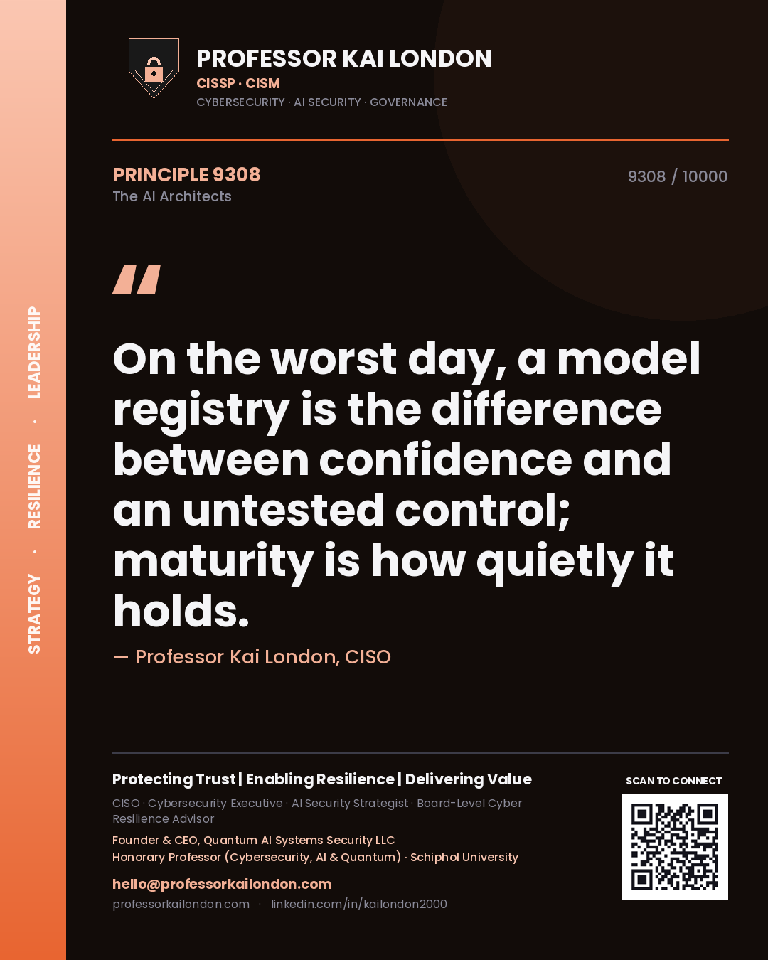 Professor Kai London principle 9308: On the worst day, a model registry is the difference between confidence and an untested control; maturity is how quietly it holds.