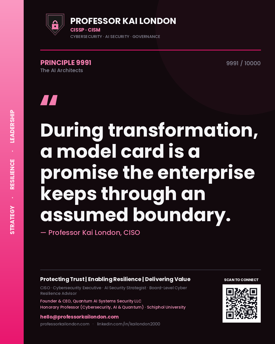 Professor Kai London principle 9991: During transformation, a model card is a promise the enterprise keeps through an assumed boundary.