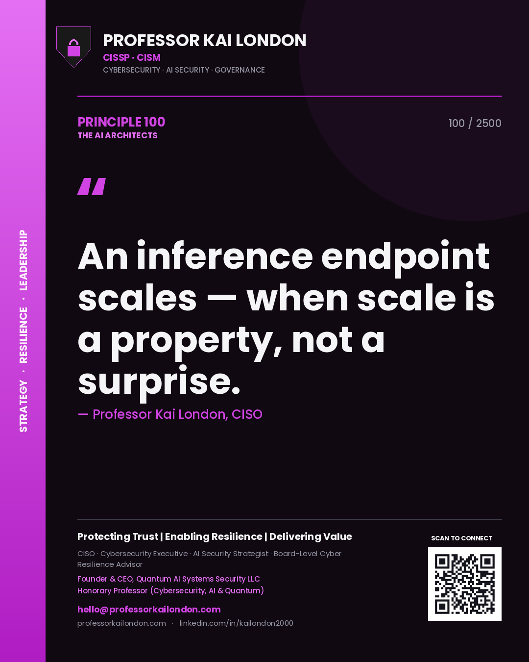Professor Kai London principle 100: An inference endpoint scales — when scale is a property, not a surprise.