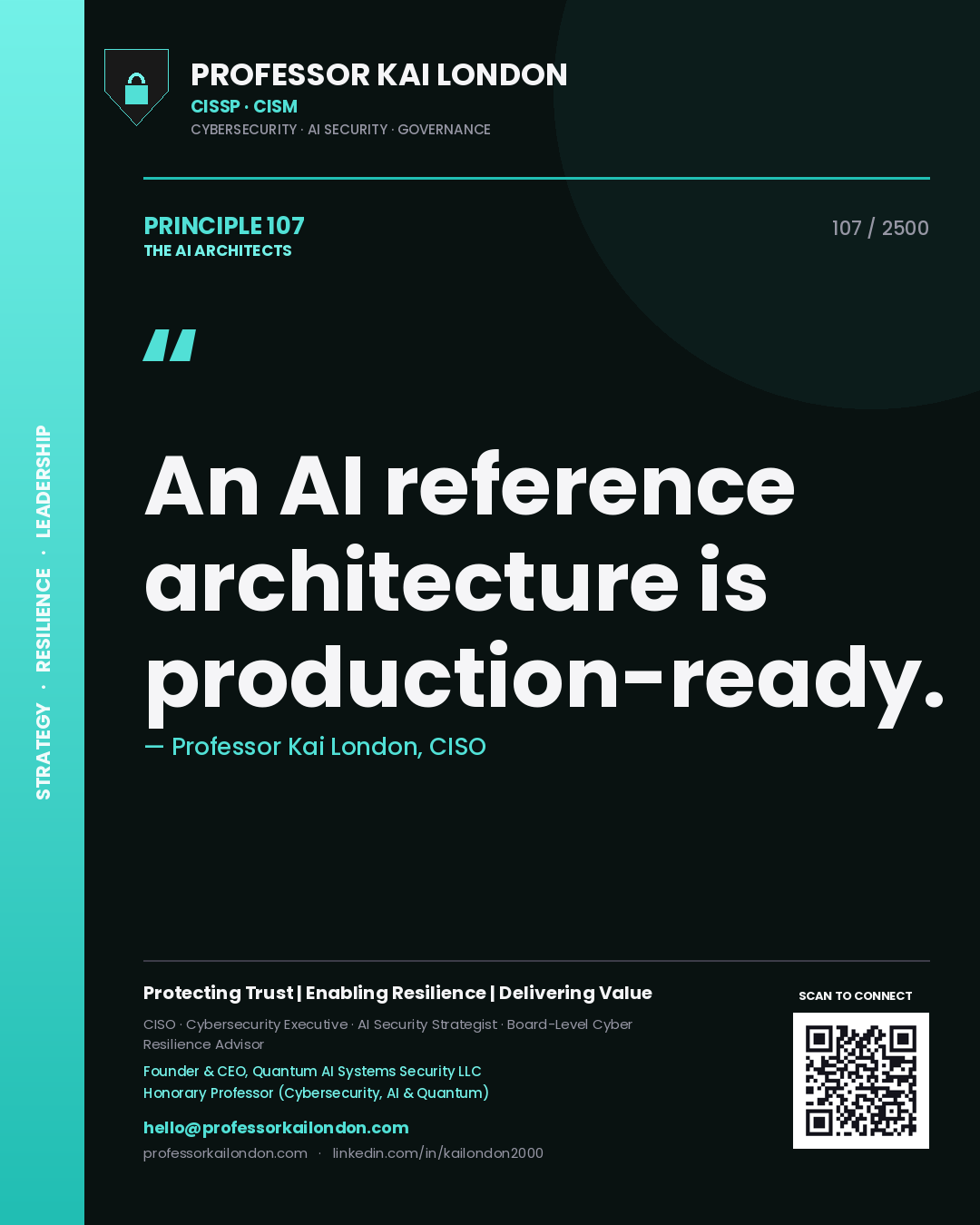 Professor Kai London principle 107: An AI reference architecture is production-ready.