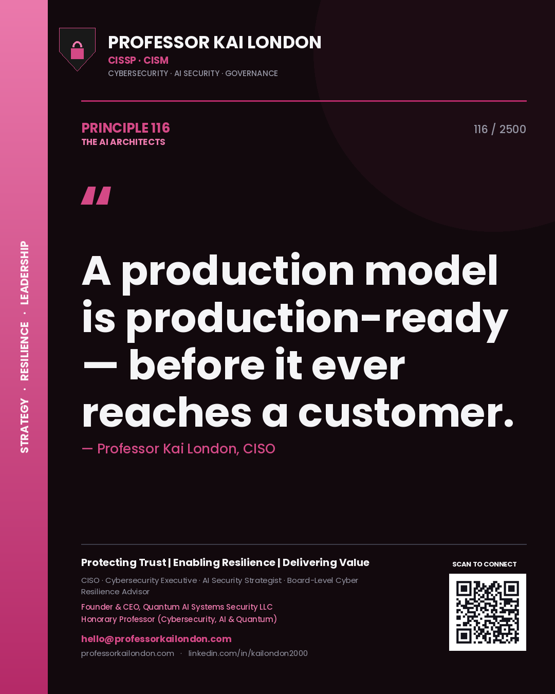Professor Kai London principle 116: A production model is production-ready — before it ever reaches a customer.