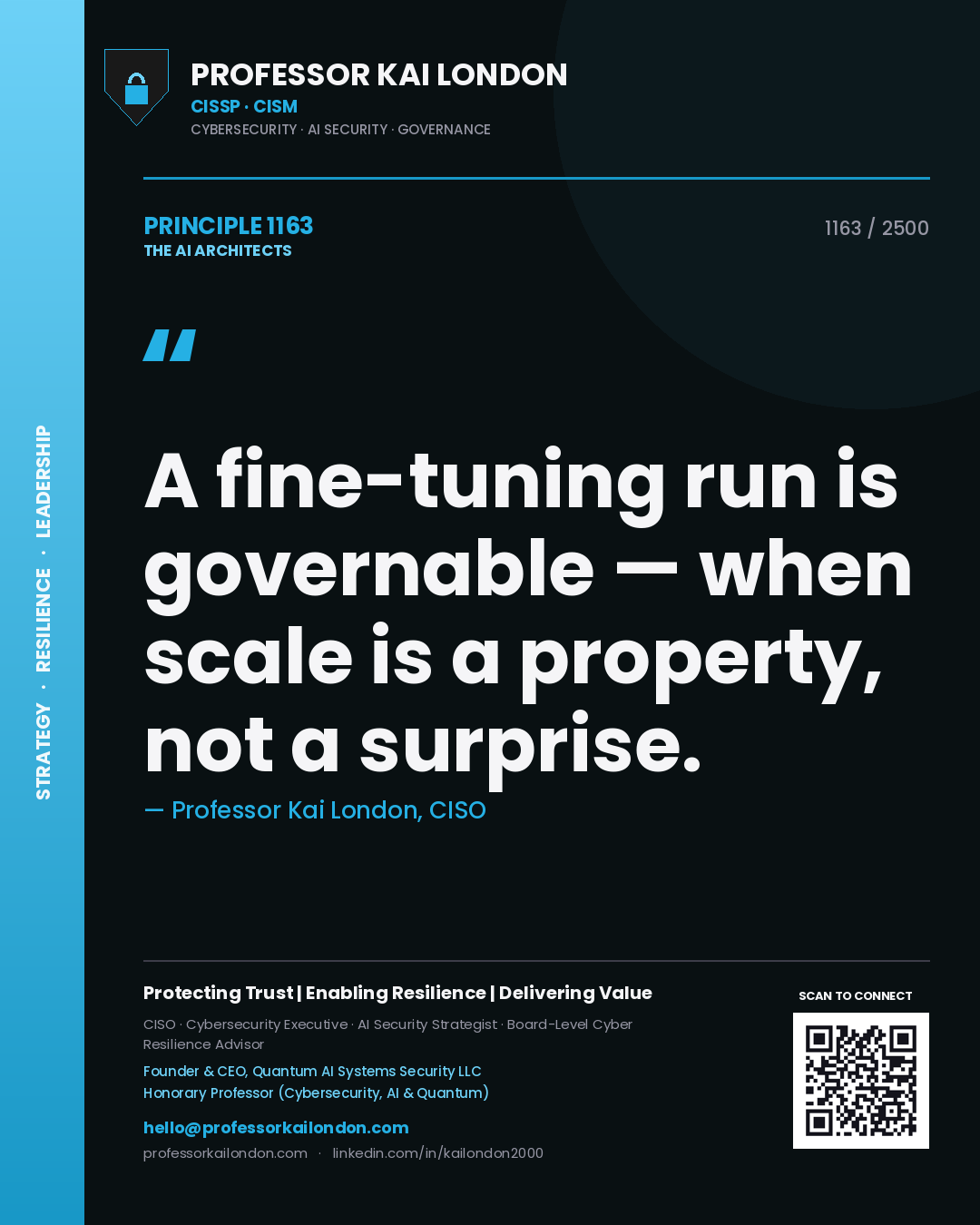 Professor Kai London principle 1163: A fine-tuning run is governable — when scale is a property, not a surprise.