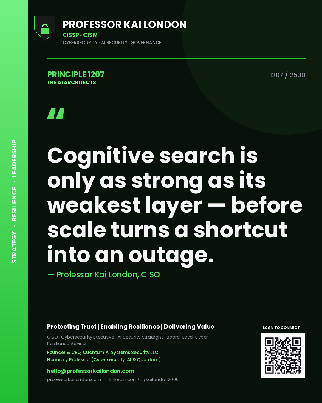 Professor Kai London principle 1207: Cognitive search is only as strong as its weakest layer — before scale turns a shortcut into an outage.