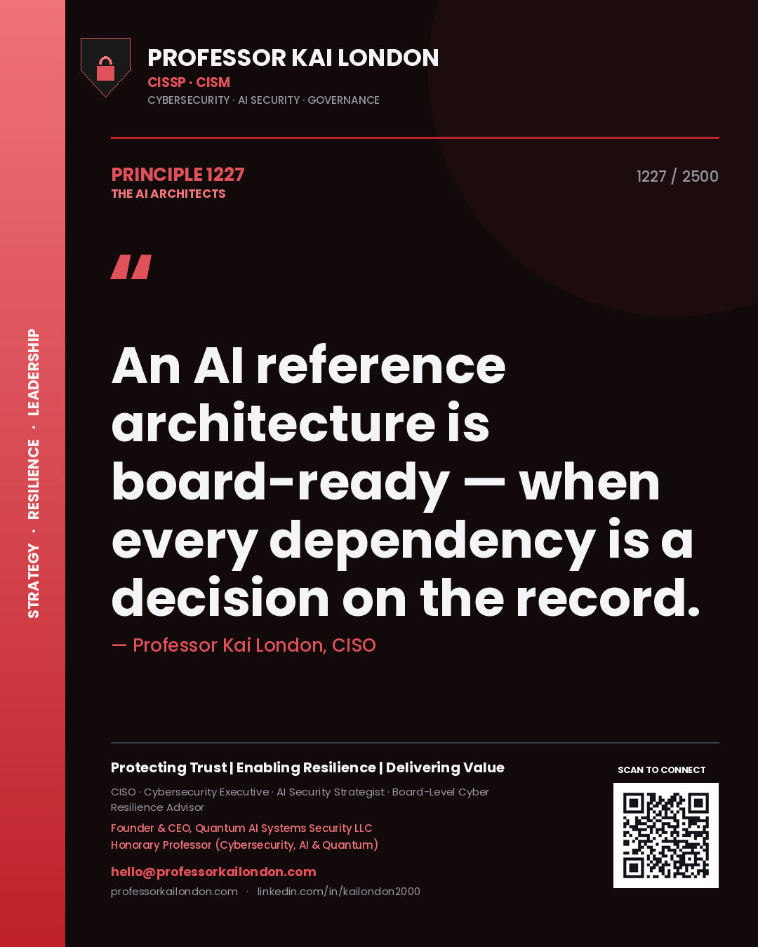 Professor Kai London principle 1227: An AI reference architecture is board-ready — when every dependency is a decision on the record.