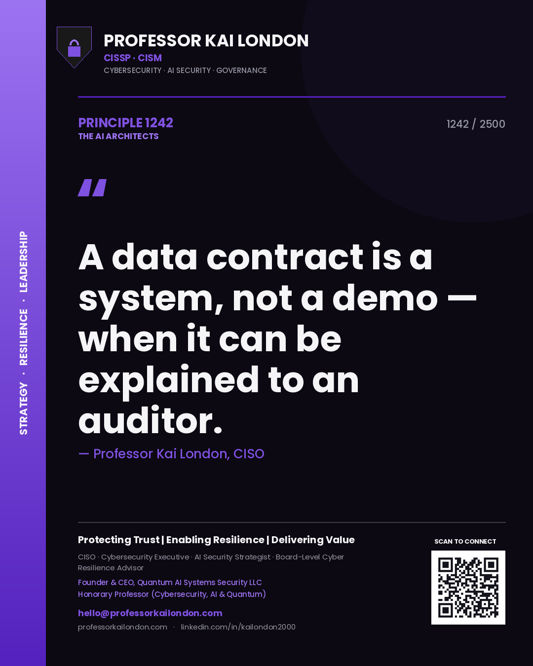 Professor Kai London principle 1242: A data contract is a system, not a demo — when it can be explained to an auditor.