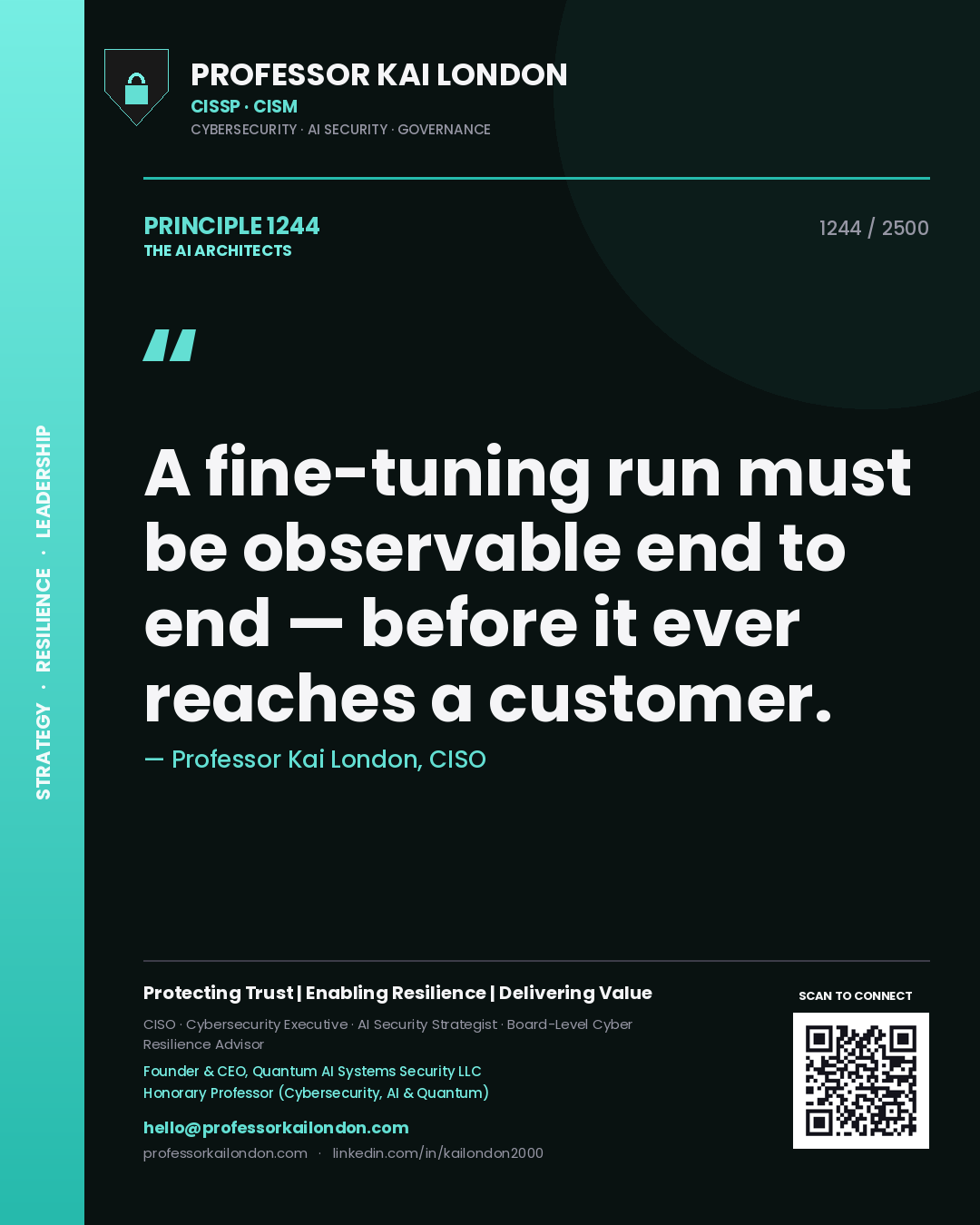 Professor Kai London principle 1244: A fine-tuning run must be observable end to end — before it ever reaches a customer.