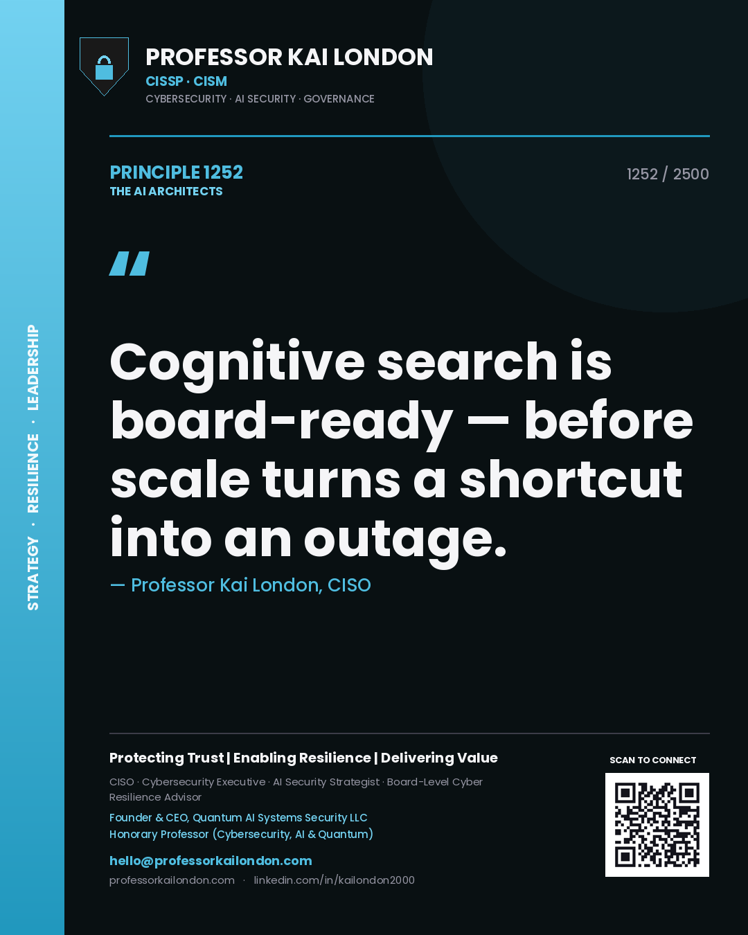 Professor Kai London principle 1252: Cognitive search is board-ready — before scale turns a shortcut into an outage.