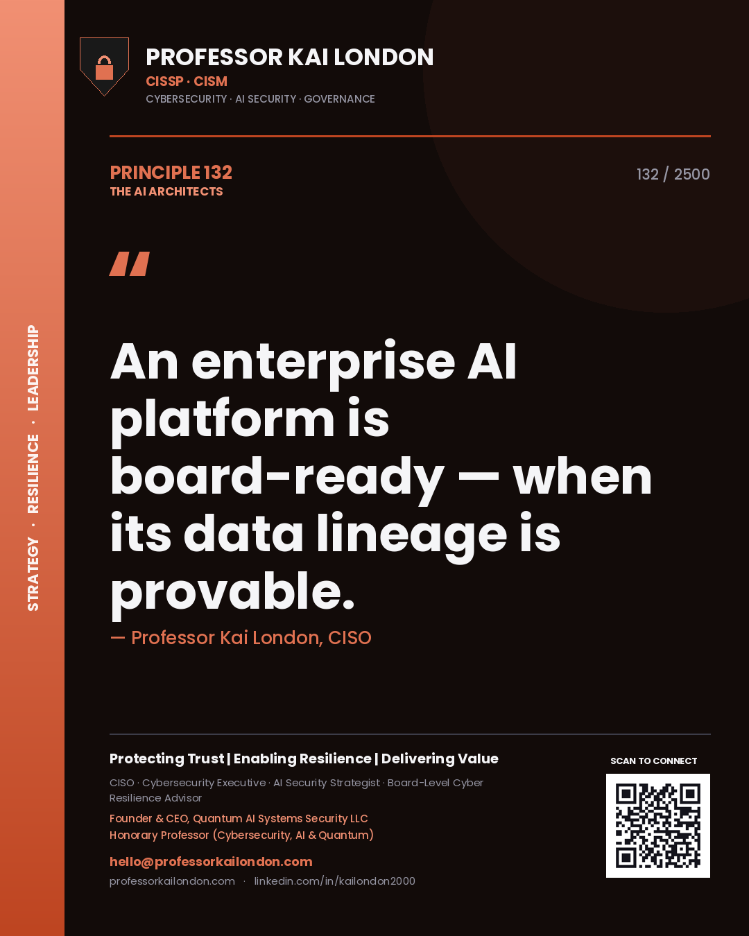 Professor Kai London principle 132: An enterprise AI platform is board-ready — when its data lineage is provable.